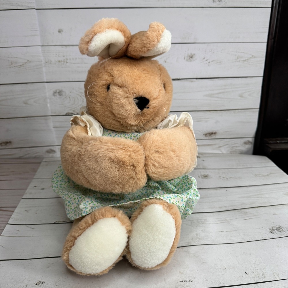 Playful Pals Tan Plush Bunny Rabbit 20" Floral Dress Mervyns Vintage
